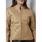 Jaqueta De Couro Pelica Patchwork Feminina Camel Bia