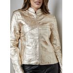 Jaqueta De Couro Pelica Patchwork Feminina Dourada Bia