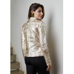 Jaqueta De Couro Pelica Patchwork Feminina Dourada Bia