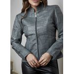 Jaqueta De Couro Pelica Patchwork Feminina Grafite Bia