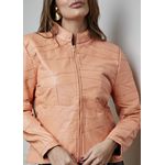 Jaqueta De Couro Pelica Patchwork Feminina Salmão Bia