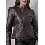 Jaqueta De Couro Pelica Patchwork Feminina Marrom Bia