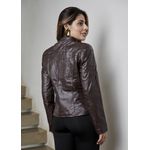 Jaqueta De Couro Pelica Patchwork Feminina Marrom Bia