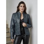 Jaqueta De Couro Pelica Patchwork Feminina Azul Marinho Bia