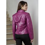 Jaqueta De Couro Pelica Patchwork Feminina Fúcsia Bia