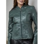Jaqueta De Couro Pelica Patchwork Feminina Verde Militar Bia