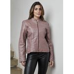 Jaqueta De Couro Pelica Patchwork Feminina Castanho Bia
