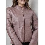 Jaqueta De Couro Pelica Patchwork Feminina Castanho Bia