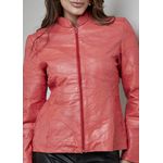 Jaqueta De Couro Pelica Patchwork Feminina Goiaba Bia