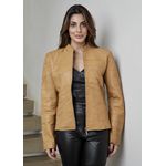 Jaqueta De Couro Pelica Patchwork Feminina Mostarda Bia