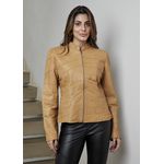 Jaqueta De Couro Pelica Patchwork Feminina Mostarda Bia