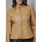 Jaqueta De Couro Pelica Patchwork Feminina Mostarda Bia