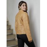 Jaqueta De Couro Pelica Patchwork Feminina Mostarda Bia