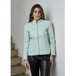 Jaqueta De Couro Pelica Patchwork Feminina Verde Água Bia