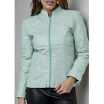Jaqueta De Couro Pelica Patchwork Feminina Verde Água Bia