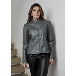 Jaqueta De Couro Pelica Patchwork Feminina Verde Musgo Bia