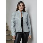 Jaqueta De Couro Pelica Patchwork Feminina Azul Bebê Bia