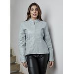 Jaqueta De Couro Pelica Patchwork Feminina Azul Bebê Bia