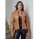 Jaqueta De Couro Pelica Patchwork Feminina Caramelo Bia