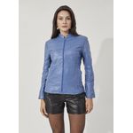 Jaqueta De Couro Pelica Patchwork Feminina Azul Bia