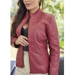 Jaqueta de Couro Pelica Patchwork Feminina Marsala Bia