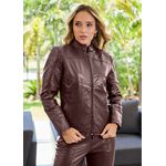 Jaqueta De Couro Pelica Patchwork Feminina Chocolate Bia