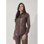 Camisa de Couro Pelica Feminina Marrom Cognac Grace 