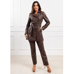 Parka em Couro Feminina Marrom Aurora 