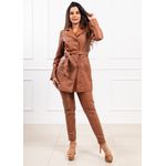 Parka em Couro Feminina Caramelo Aurora 