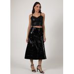 Saia De Couro Pelica Patchwork Feminina Verniz Preto Listrado