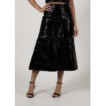 Saia De Couro Pelica Patchwork Feminina Verniz Preto Listrado