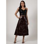 Saia De Couro Pelica Patchwork Feminina Croco Marrom