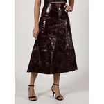 Saia De Couro Pelica Patchwork Feminina Croco Marrom