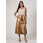 Saia De Couro Pelica Patchwork Feminina Metal Bronze