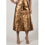 Saia De Couro Pelica Patchwork Feminina Metal Bronze