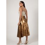 Saia De Couro Pelica Patchwork Feminina Metal Bronze