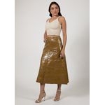 Saia De Couro Pelica Patchwork Feminina Croco Mostarda