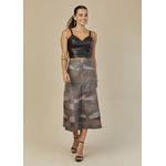 Saia De Couro Pelica Patchwork Feminina Bicolor Chumbo