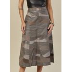 Saia De Couro Pelica Patchwork Feminina Bicolor Chumbo