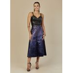 Saia De Couro Pelica Patchwork Feminina Bicolor Metal Marinho