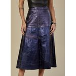 Saia De Couro Pelica Patchwork Feminina Bicolor Metal Marinho