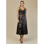 Saia De Couro Pelica Patchwork Feminina Bicolor Preto