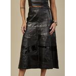 Saia De Couro Pelica Patchwork Feminina Bicolor Preto