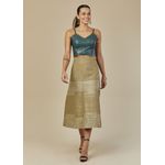 Saia De Couro Pelica Patchwork Feminina Bicolor Aspargo