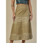 Saia De Couro Pelica Patchwork Feminina Bicolor Aspargo