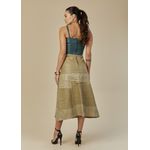 Saia De Couro Pelica Patchwork Feminina Bicolor Aspargo