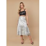 Saia De Couro Pelica Patchwork Feminina Prata