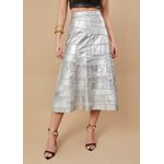 Saia De Couro Pelica Patchwork Feminina Prata