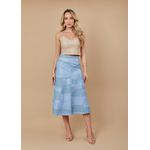 Saia De Couro Pelica Patchwork Feminina Bicolor Azul