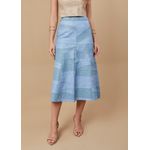 Saia De Couro Pelica Patchwork Feminina Bicolor Azul
